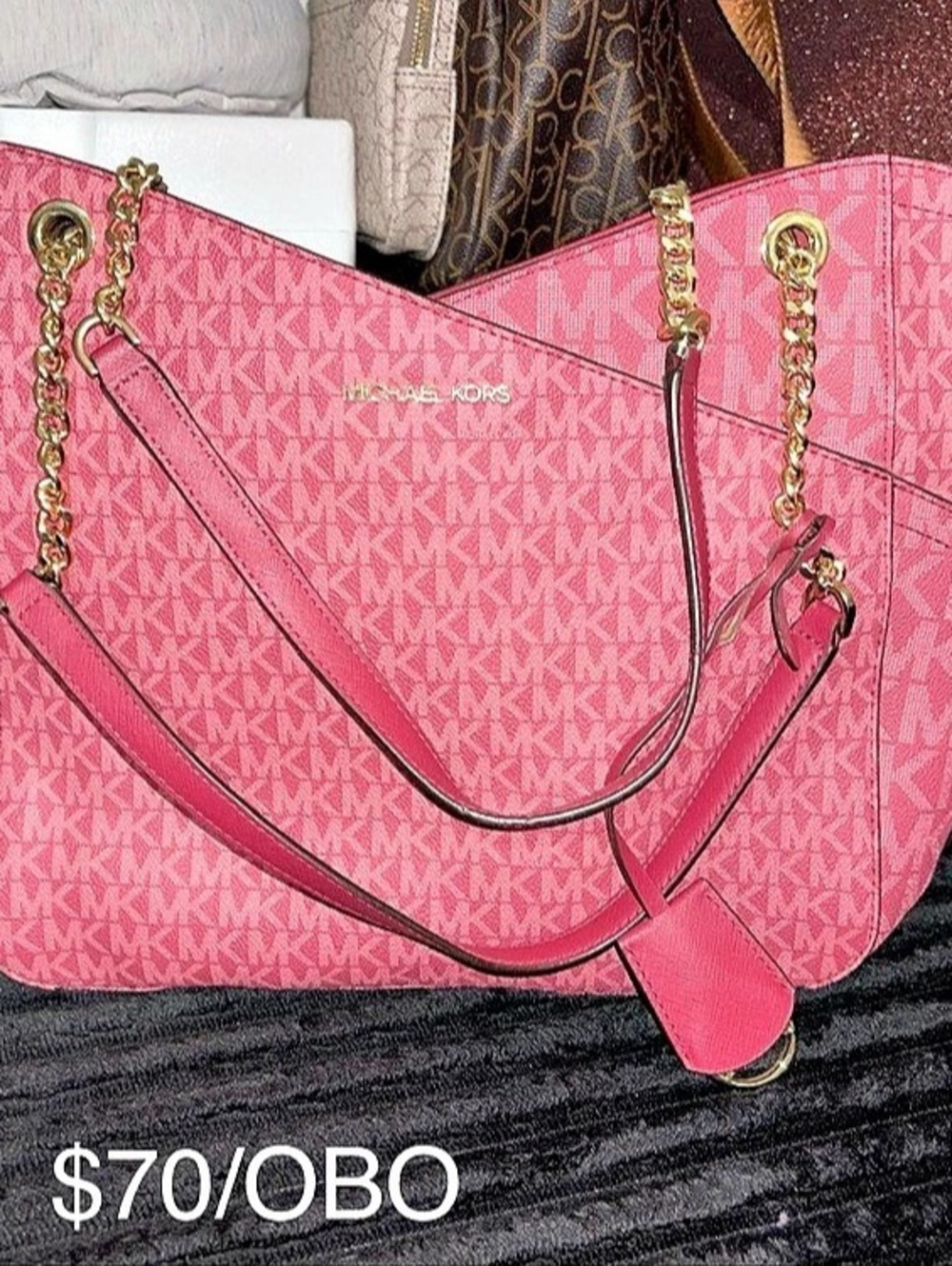 Michael Kors Jet Set Travel Large Signature Chain Shoulder Tote Bag Pink Tote